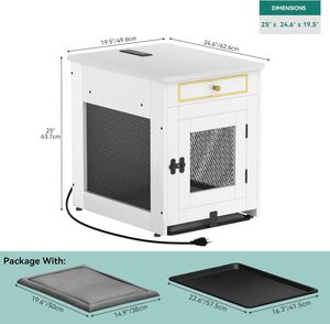 ZJH eco-friendly in legno cassa per cani mobili con doppio caricatore USB chiusura del cuscino del vassoio di chiusura tavolo per cani di piccola taglia bianco - Product Image 2