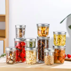 Wide Mouth Glass Mason Canning Jars 8 Oz 12 Oz 16 Oz Glass Jam Pickle Food Storage Glass Containers