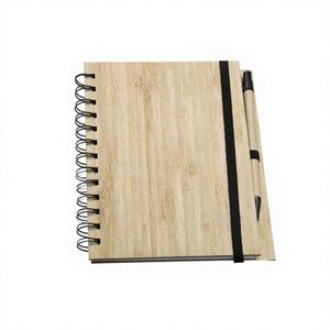 Carnet à spirale A5 en bambou, couverture rigide, bande élastique, grain de bois, agenda de haute qualité, logo personnalisé pour entreprise, cadeaux d'affaires - Product Image 1