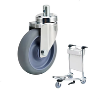 Roue antistatique en polypropylène à roulement à billes simple, capacité de charge 110 kg, pivotante pour chariot à bagages d'aéroport et d'hôtel