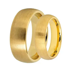 迪拜时尚珠宝结婚戒指黄金18k板经典圆顶拉丝碳化钨戒指男女情侣