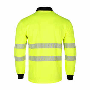 Logotipo personalizado, servicio de diseño de soporte superior, venta al por mayor, dos tonos, amarillo neón y azul marino, amarillo liso, Polo de manga larga de alta visibilidad - Product Image 4