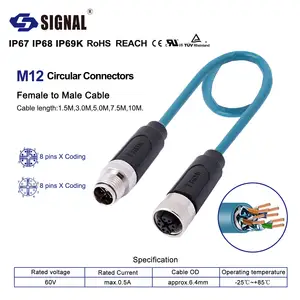 Sinyal M12 X kodlama 8pins su geçirmez IP67/IP68 erkek erkek kalıplama kablosu