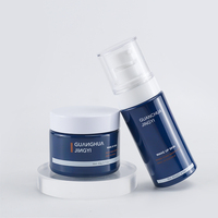 Flacon en verre opale modulaire bleu brillant de 40 ml pour soins du visage minimalistes et pot en verre opale de 50 g pour cosmétiques