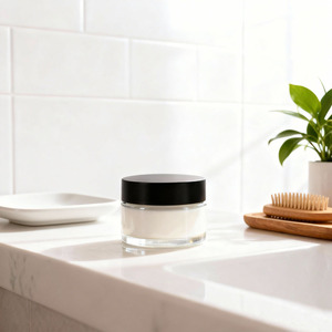 Pot en verre transparent à fond épais, écologique, résistant aux enfants, avec couvercle noir résistant aux enfants, pour crème visage artisanale, 2,5 oz - Product Image 1