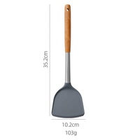 Set Peralatan Masak Silikon Gagang Kayu, Spatula Silikon Anti Panas Tahan Panas, Sendok Pengaduk Anti Lengket