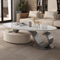 Table Basse Moderne en Marbre Ovale, Piétement Métallique, Tiroir en Bois, pour Salon