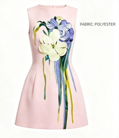 Großhandel Maßgeschneidertes Damen Einfarbiges Ärmelloses Rosa A-Linien-Minikleid mit Reißverschlüssen 3D-Blumenapplikation Tropfen-Stickerei für Cocktailpartys