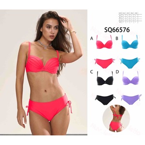 HDJ Women Bikini Set Plus Size <b>Push</b> <b>Up</b> Ruched TIE SIDE Solid Color <b>Swimwear</b> Bathing Suit 2 Piece Set sq66576 - Product Image 3