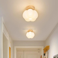 Plafonnier suspendu en bois et PE couleur crème avec LED 3500K blanc chaud, design moderne, alimentation CA pour couloir, entrée, passage, hall d'entrée