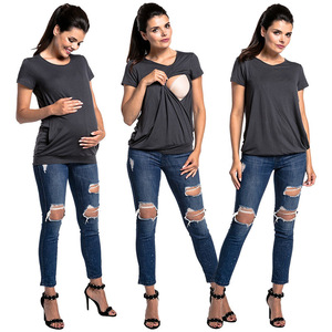 Vêtements de <span class=keywords><strong>maternité</strong></span> pour femmes enceintes, chemisier à manches courtes, de couleur Pure, pour allaiter pendant la grossesse et grossesse - Product Image 3