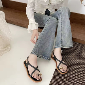 Roman Toed Women's Sandals for Summer New Style for External Wear Non <b>slip</b> Hollow Flat PVC - Product Image 3