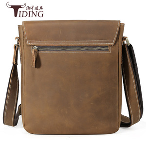 Tiding Men's Crossbody <b>Bag</b> Vintage Crazy Horse Leather Solid Color Casual Wearable Fashionable Everyday Use - Product Image 4