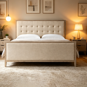 Cadre de lit en bois massif, MOQ faible, personnalisable, lit de luxe en tissu capitonné avec panneau en bois et pied de lit pour propriétaires - Product Image 3