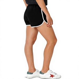 Women's Black Cotton Knitted High Waist Sporty Shorts Quick Dry Regular Fit Striped Color Blocked Drawstring Closure Workout - Product Image 3