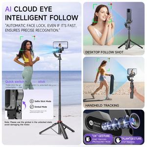 Stabilisateur de cardan OEM avec suivi facial IA, trépied et perche à <span class=keywords><strong>selfie</strong></span> avec lumière LED, design pliable, longueur extensible de 1388 mm - Product Image 3