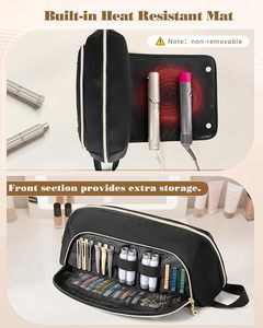 Organisateur d'outils capillaires classique de luxe en néoprène avec fermeture éclair, plusieurs poches, sac de voyage résistant à l'eau et tapis résistant à la chaleur - Product Image 2