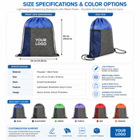 Mochila con Cordón y Logotipo Personalizado, Bolsas de Gimnasio y Lavandería de Poliéster 210D, Bolsas Resistentes al Agua con Logotipo Impreso