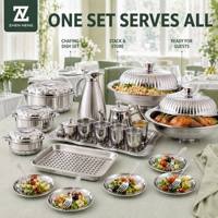 Ensemble de casseroles en acier inoxydable Zhenneng de 28 pièces, kit de cuisine complet avec couvercles et ustensiles, résistant à la rouille, pour les fêtes, le camping et la famille
