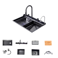 Évier de cuisine cascade multifonction intelligent en acier inoxydable à cuve unique, fait main, à prix compétitif
