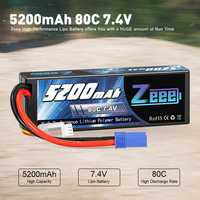 بطارية Lipo Zeee 2S ، V mAh 80C مع قابس EC5 لسيارة زاحف Truggy بتحكم عن بعد ، قارب سيارة وحش