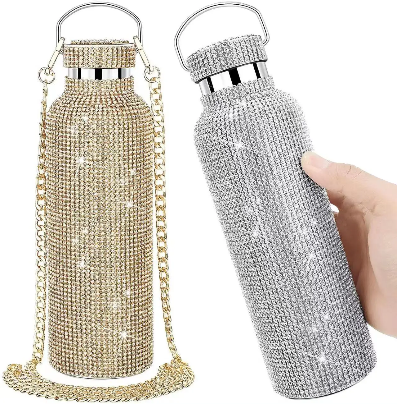 Garrafa térmica de diamante para mulheres, garrafa térmica com brilho, diamante e glitter