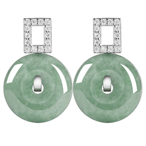 Natural genuine A-grade jade green bean-shaped <b>stud</b> earrings with a peace charm, icy-grade jade, S925 <b>silver</b>, women's style - Product Image 4