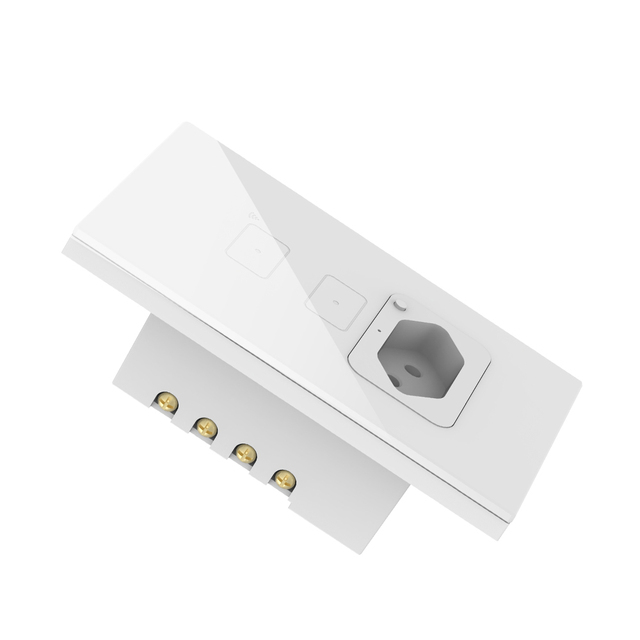 SIXWGH Brazilian Smart Wall Socket 2-Gang Light 1-Plug 16A Max Current 240V Max Voltage Glass 4-Way Supports Google Home Alexa