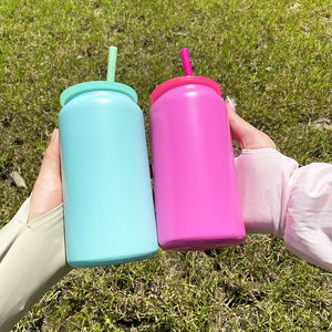 Gobelet à bière 16oz avec paille à double paroi 16oz Tumbler chaud et froid Macaron Sublimation Metal 16oz Can Cups - Product Image 4
