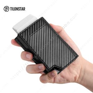 TILONSTAR TVC505 grande capacité tenir 12 cartes haute qualité en Fiber de carbone cuir aluminium Pop Up porte-carte de crédit pour hommes - Product Image 2