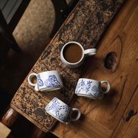 Nordic tangan dicat keramik mug 350ml kapasitas di bawah tanaman mengkilap seri bunga cangkir untuk Kedai Kopi