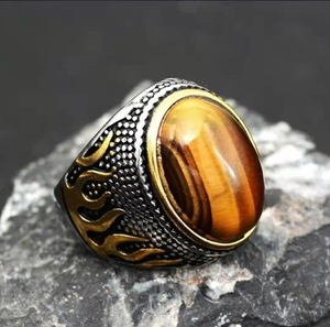 Bạc Độc Đoán người đàn ông và phụ nữ Nhẫn Tự nhiên Tiger Eye đá retro người đàn ông Hoang Dã nhẫn đồ trang sức - Product Image 2