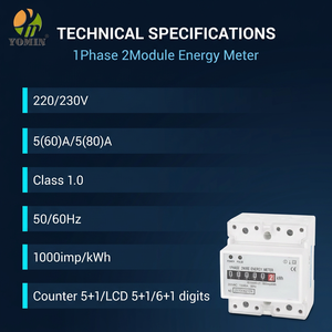 Compteur d'énergie monophasé 2 fils sur rail DIN, 4 modèles, analogique, sans fil, compteur de kilowattheures électrique 230 VCA, compteur de puissance sur rail DIN - Product Image 2