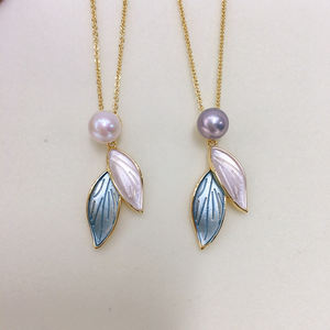 Collier ras de cou en chaîne plaqué or 18 carats avec pendentif feuille et perle d'eau douce naturelle, bijoux en gros SHDIYAYUN - Product Image 5