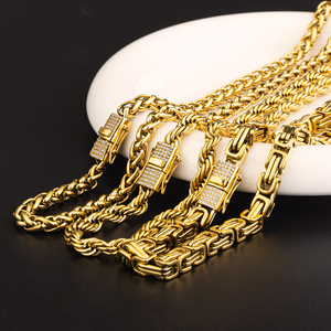 18K mạ vàng thép không gỉ dày xoắn dây Chuỗi vòng cổ không thấm nước chuỗi khóa vòng cổ nhúng với Zircon cho nam giới - Product Image 6