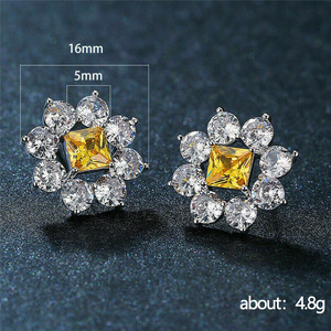 Boucles d'oreilles de luxe en or massif 18 carats avec diamants taille princesse, motif fleur jaune, certifiées GIA, bijoux de mariage pour femme - Product Image 6