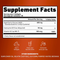 Gélules d'extrait d'ail inodore vieilli avec CoQ10 Ubiquinol Vitamine K2 MK7 – Complément de soutien cardiaque et cardiovasculaire