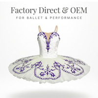 Tutu de ballet classique professionnel blanc et violet brodé, tutu rigide type pancake, costume de scène pour Paquita Raymonda, compétition