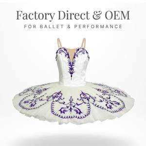 Tutu de ballet classique professionnel blanc et violet brodé, tutu rigide type pancake, costume de scène pour Paquita Raymonda, compétition - Product Image 4