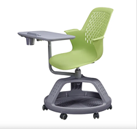 Chaise d'étude moderne à prix réduit avec accoudoirs en plastique confortables et tablette pliable pour l'école et l'appartement