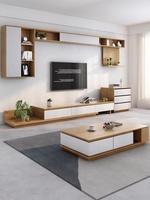 Meuble TV et table basse modernes en bois avec tiroirs pour salon