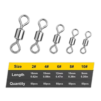 JSFUN 250pcs/Set Konektor Pancing Baja Tahan Karat 2 4 6 8 10 Bearing Barel Rolling Swivel Snap Hook Cincin Padat Umpan Pancing