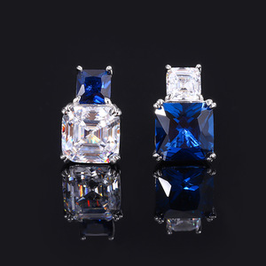 Joyería al por mayor S925 plata color artificial tesoro AB princesa pendientes de tuerca cuadrados 10*10-6*6 - Product Image 3