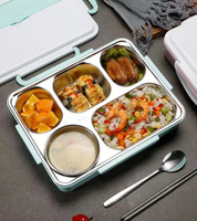Boîte à lunch portable avec 5 compartiments, boîte bento en acier inoxydable 304 pour l'emballage alimentaire, pour le bureau ou l'école