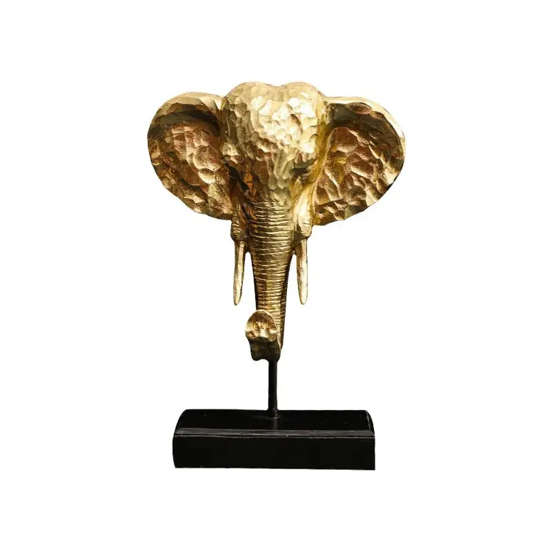 樹脂像金象の彫刻動物の壁の装飾象の頭の置物
