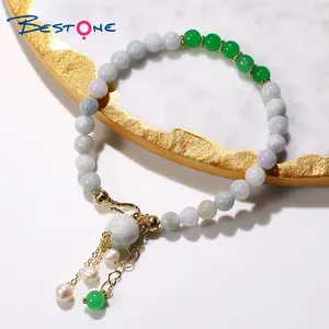 Bestone 6mm Natural Jade with Fresh Water Pearl Bracelet Jade Convallaria Real Jade Bracelet
