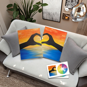 2pcs Pack DIY Paint and Sip Kits Sunset Dusk Stretch Canvas Painting Adult Selfie Paint and Sip Kits à la maison pour couple - Product Image 5