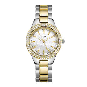 Montre à quartz pour femme GEDI de luxe, grand cadran serti de diamants, chronographe à double bouton, étanche 3ATM, élégante montre-bracelet pour tous les jours - Product Image 3