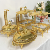 Plat de Réchaud de Luxe en Verre pour Mariage, Chauffe-Plats de Buffet, Ensemble de Traiteur Rond pour Hôtellerie, Chafing Dish Chauffé au Combustible pour Usage Professionnel