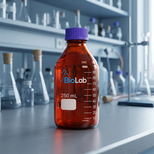 Botella de Reactivo de Vidrio Borosilicato Cilíndrica Ámbar con Tapa de Rosca, Contenedor de Muestras de Laboratorio de 250 mL, Graduada y Resistente a Químicos - Product Image 3